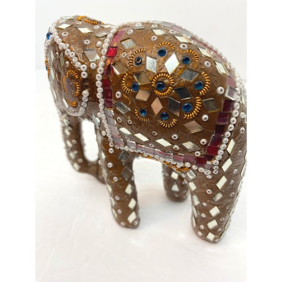 Circus Elephant Jeweled Beaded Chained Decorative Collectible 4” X 4”Figurine - Picture 6 of 11